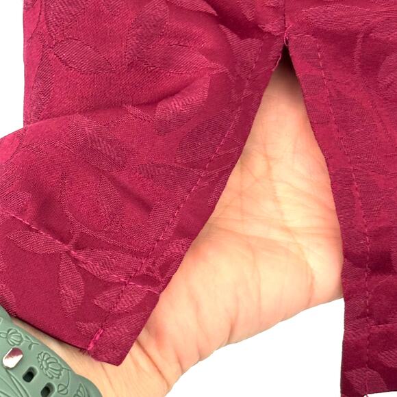 Miss Elaine Wms L Burgundy Jacquard 2 Pc Pajama Set Button Up Top Elegant - Picture 7 of 14